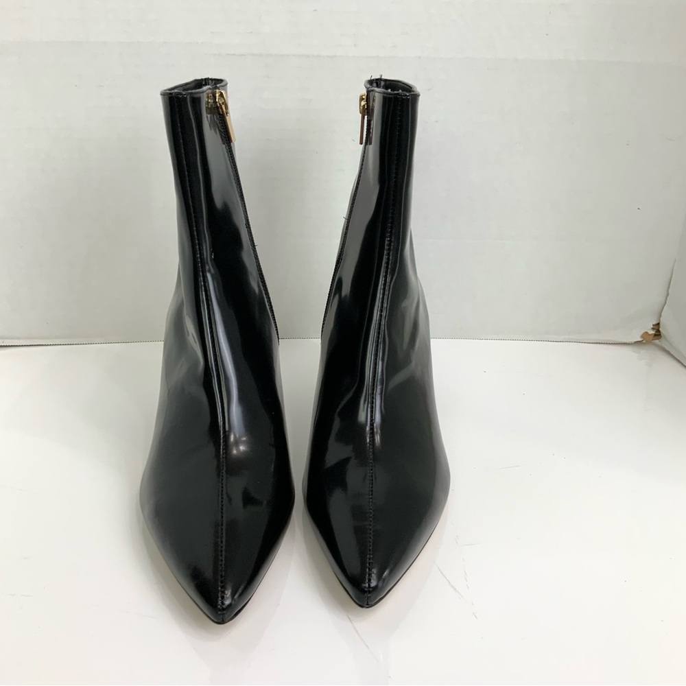 New Ann Taylor Sz 11 Shiny Black Leather Sculptural Heel Sleek Booties Boots - Picture 3 of 11